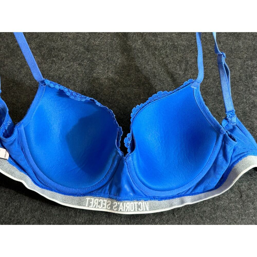 Victorias‎ Secret Bra 32DD Logo Lined Demi Lace Blue Underwire Multi Way Strap - Picture 5 of 8